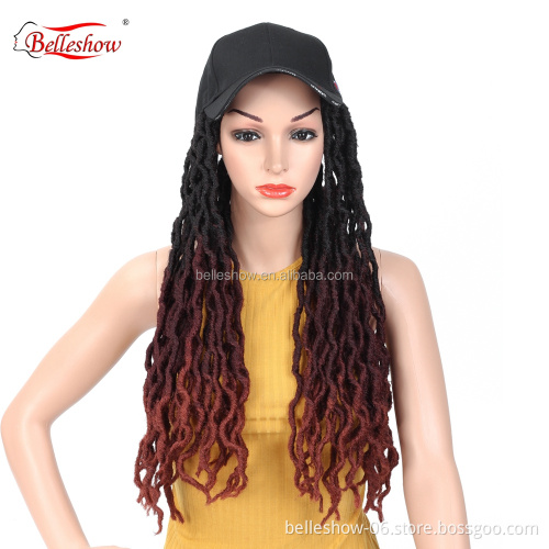 Hot sell 18inch synthetic ombre dreadlock hair braid golden locs curly Africa Twist Goddess faux locs black basketball cap wig